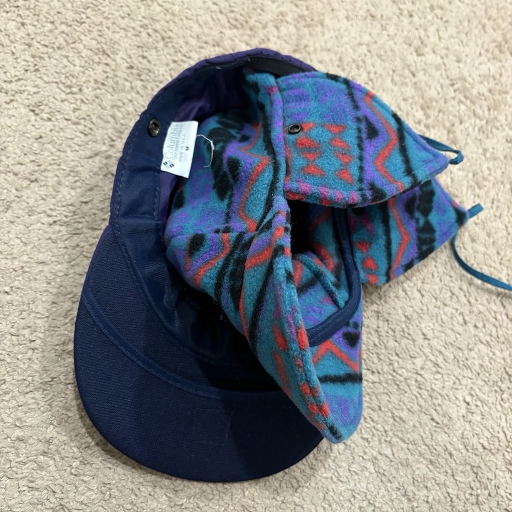 Vintage 90s Columbia Sportswear 2-in-1 Aztec Hat Sz M Purple Fleece Nylon USA - Picture 6 of 9